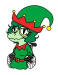 alpha_channel animated anthro baryonyx breasts christmas colored dinosaur elf_costume elf_hat female freckles garavakarian green_body green_hair green_scales grey_eyes hair hand_puppet hi_res holidays i_wani_hug_that_gator narrowed_eyes olivia_(iwhtg) pupils puppet reptile scales scalie short_playtime simple_background sitting slit_pupils smile snout solo spinosaurid theropod transparent_background wheelchair yellow_sclera