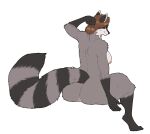 2023 5_fingers anthro anus big_breasts big_butt black_nose breasts brown_hair butt claws female finger_claws fingers fluffy fluffy_tail fur genitals gloves_(marking) grey_body grey_fur hair hi_res hindpaw humanoid_hands leg_markings looking_at_viewer looking_back looking_back_at_viewer mammal markings mature_anthro mature_female multicolored_body multicolored_fur navel nipples nude paws procyonid pussy raccoon rear_view ring_(marking) ringtail shapeshifterprincess side_boob simple_background sitting smile socks_(marking) solo susan_(wolfpack67) tail tail_markings toe_claws two_tone_body two_tone_fur white_background white_body white_fur wolfpack67