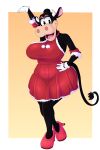 absurd_res anthro belly big_breasts boolishclara bovid bovine breasts cattle christmas christmas_clothing clarabelle_cow clothing disney female footwear hi_res high_heels holidays huge_breasts lingerie mammal pinup pose thick_thighs