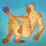 animal_genitalia anthro anus balls genitals hi_res hyena male mammal nude ornge pawpads purple_eyes sheath sitting solo