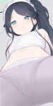  1girl aris_(blue_archive) black_hair blue_archive bra breasts from_below highres hiroki_(yyqw7151) long_hair looking_at_viewer maid_headdress panties small_breasts solo underwear white_bra white_panties 