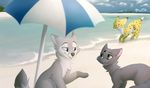 blue_eyes cat day detailed_background duo feline feral green_eyes group izabella mammal outside shore yana-r 