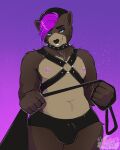 2022 4:5 anthro areola bdsm bear bedroom_eyes belly blue_eyes bondage bottomwear bound brown_bear bulge chest_harness chubby_anthro chubby_male clothed clothing collar colored digital_drawing_(artwork) digital_media_(artwork) dominant first_person_view fur grin hair harness hat headgear headwear leash leash_pull leashed_pov looking_at_viewer male mammal narrowed_eyes nipples overweight overweight_male partially_clothed pastelpastel pink_nipples purple_background purple_hair seductive shorts simple_background slightly_chubby smile solo spandex spiked_collar spikes teeth thick_thighs tight_clothing trevor_(xavierbear) underwear ursine