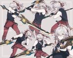  1boy absurdres bare_shoulders belt black_belt black_shirt hair_over_one_eye hairband high_ponytail highres holding holding_polearm holding_weapon honkai:_star_rail honkai_(series) jing_yuan long_hair looking_at_viewer male_focus meltsmelts mole mole_under_eye pants polearm red_hairband red_pants shirt smile solo training weapon white_hair yellow_eyes 