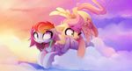  blue_fur cutie_mark day duo equine feathered_wings feathers female feral fluttershy_(mlp) friendship_is_magic fur hair hooves magnaluna mammal my_little_pony outside pegasus pink_hair rainbow_dash_(mlp) sky wings yellow_feathers 