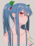  1girl bare_shoulders blue_hair collarbone highres hinanawi_tenshi long_hair looking_at_viewer nude red_eyes ropu_1 simple_background solo touhou twintails 