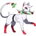 1:1 alpha_channel ambiguous_gender black_sclera christmas fakemon feral food fruit green_eyes hi_res holidays holly_(plant) junipurr meowsletoe paws plant quadruped reallydarkandwindie simple_background smile solo transparent_background white_body