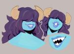 2023 2_horns anthro blue_body demon demon_humanoid full_lips hair horn humanoid lips long_hair open_mouth peculiart sharp_teeth simple_background solo sue_(peculiart) teeth teeth_showing