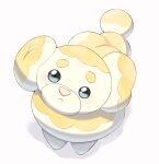  animal_focus artist_name closed_mouth colored_skin commentary_request dog fidough from_above grey_eyes highres iwasi_29 multicolored_skin no_humans pokemon pokemon_(creature) simple_background twitter_username two-tone_skin white_background white_skin yellow_skin 