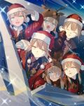  animal_costume antlers aqua_eyes baker_nemo_(fate) blonde_hair blue_hair blunt_bangs braid captain_nemo_(fate) christmas closed_eyes collared_shirt down_jacket engineer_nemo_(fate) fate/grand_order fate_(series) fur-trimmed_headwear fur_hat fur_trim glasses gloves gradient_hair grin hat highres jacket kibou low_twintails marine_nemo_(fate) multicolored_hair multiple_others nemo_(fate) nemo_(santa)_(fate) nurse_nemo_(fate) professor_nemo_(fate) reindeer_antlers reindeer_costume reindeer_hat santa_costume santa_hat shirt signature single_braid smile twintails ushanka 