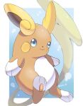  alolan_raichu animal_focus artist_name blue_background blue_eyes border closed_mouth colored_skin commentary_request gradient_background highres iwasi_29 no_humans orange_skin pokemon pokemon_(creature) smile tail twitter_username white_border 