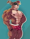 2023 abs absurd_res anthro antlers barazoku biceps big_muscles blue_background bulge christmas_lights clothed clothing deer deltoids dolph_(fortnite) epic_games eyewear fortnite fur hi_res horn huge_muscles its_coldpizza looking_at_viewer male mammal muscular muscular_anthro muscular_male navel new_world_deer nipples obliques pecs quads reindeer serratus simple_background smile solo standing sunglasses thick_arms thick_thighs topless topless_anthro topless_male tuft underwear underwear_only
