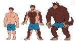 2023 anthro arm_hair barefoot beard biceps body_hair body_size_growth bottomwear brown_body brown_fur canid canine chest_hair clothing facial_hair feet fur grin hairy_arms hairy_legs half_naked happy_trail hi_res human human_to_anthro hunched_over leg_hair looking_at_viewer male mammal muscular muscular_anthro muscular_male navel pecs sequence shirtless_male shorts simple_background size_transformation smile solo species_transformation standing transformation transformation_sequence were werecanid werecanine werewolf werewolfyaoi white_background