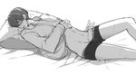  bangs bed_sheet boxer_briefs breath censored covered_nipples dorifesu! dress_shirt drooling erection glasses greyscale ku--ma long_sleeves looking_away lying male_focus male_masturbation male_pubic_hair male_underwear masturbation monochrome oikawa_shin on_back on_bed open_clothes open_shirt penis precum pubic_hair saliva shirt simple_background solo swept_bangs testicles torogao underwear 