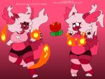 4:3 absurd_res black_nose black_spots burnt_clothing chibi_(chibitay) chibitay elemental_manipulation fire fire_flower fire_manipulation fur hair hi_res implied_transformation mario_bros nintendo red_body red_fur spots white_body white_fur white_hair