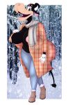 absurd_res anthro belly big_breasts boolishclara boots bovid bovine breasts cattle clarabelle_cow clothing disney female footwear hi_res huge_breasts mammal pose scarf thick_thighs winter