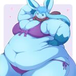 &lt;3 2023 anthro belly belly_overhang belly_squish big_belly big_breasts bikini blue_eyes blush bow_ribbon breasts cleavage clothed clothing digital_drawing_(artwork) digital_media_(artwork) eeveelution fat_rolls female generation_4_pokemon glaceon gloves_(marking) hand_behind_head hand_on_hip hi_res looking_at_viewer love_handles markings navel nintendo obese obese_anthro obese_female open_mouth open_smile overweight overweight_anthro overweight_female pokemon pokemon_(species) portrait radiowave scarf simple_background smile solo squish swimwear thick_thighs three-quarter_portrait wide_hips