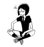  1other bangs bob_cut cosplay fate/zero fate_(series) full_body gem_uniform_(houseki_no_kuni) greyscale hair_between_eyes houseki_no_kuni indian_style looking_down male_focus monochrome parted_bangs short_sleeves simple_background sitting solo squiggle waver_velvet white_background ysdkknk 
