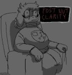 after_sex anthro chair clothed clothing eye_bags female furniture horrified incest_(lore) low_res post_nut_clarity solo text text_box toriel undertale_(series) unknown_artist