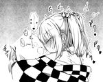  1girl bell blush checkered checkered_kimono closed_eyes clothed_female_nude_male deepthroat ear_blush fellatio greyscale hair_bell hair_ornament heart hetero highres ina_(inadahime) japanese_clothes jingle_bell kimono monochrome motoori_kosuzu nude oral solo_focus sweat tears touhou two_side_up upper_body 