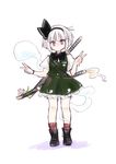  &gt;:( bangs blunt_bangs blush bow bowtie double_v flower frilled frown hair_bow katana konpaku_youmu konpaku_youmu_(ghost) liricolilium looking_at_viewer red_eyes sheath sheathed short_hair short_sleeves shoulder_strap simple_background skirt solo sword touhou v v-shaped_eyebrows vest weapon white_hair 