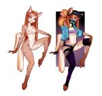 absurd_res anthro areola biped breasts clothed clothing equid equine felid feline female fingers genitals hair hi_res hooves hybrid mammal nipples pussy smile solo sweltering tail