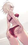  1girl ahoge ass back bare_shoulders bra breasts dynamitenatalia fate/grand_order fate_(series) grey_hair highres jeanne_d&#039;arc_alter_(fate) large_breasts looking_at_viewer looking_back panties red_bra red_panties short_hair solo thighs underwear yellow_eyes 