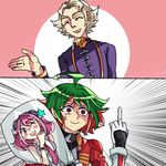  blue_eyes comic eyes_closed green_hair hiiragi_yuzu jean-michel_roger multicolored_hair pillow pink_hair red_eyes red_hair sakaki_yuuya teeth tied_hair two-tone_hair yu-gi-oh! yuu-gi-ou_arc-v 