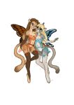 absurd_res anthro biped blonde_hair breasts brown_hair clothed clothing cougar countershade_neck countershade_torso countershading duo fairy felid feline female female/female hair hi_res insect_wings lepidopteran_wings lingerie mammal simple_background sweltering white_background wings