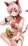  1girl absurdres animal_ears bell calico cat_ears cat_girl cat_tail coin gold goutokuji_mike highres jingle_bell koban_(gold) koizumo multicolored_clothes multicolored_shirt multicolored_skirt multicolored_tail neck_bell patch patchwork_clothes skirt solo tail touhou 