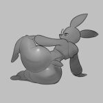 2024 ambiguous_gender anthro big_butt bottomless butt clothed clothing cropped_hoodie digital_media_(artwork) eyewear glasses golde hand_on_leg lagomorph leporid long_ears looking_back lying mammal monochrome on_side partially_clothed rabbit raised_leg rear_view scut_tail short_tail solo tail thick_thighs topwear