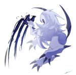  absol absurdres bright_pupils claws commentary highres likey night_slash_(pokemon) no_humans pokemon pokemon_(creature) red_eyes signature simple_background solo swiping white_background white_fur white_pupils 