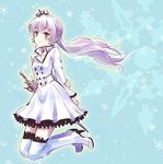  alternate_costume black_legwear blue_eyes boots commentary_request crown iesupa knee_boots long_hair mini_crown myrtenaster rwby scar scar_across_eye snowflake_background thighhighs thighhighs_under_boots weiss_schnee white_footwear white_hair white_legwear zettai_ryouiki 