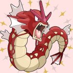 alternate_color commentary_request fins gyarados hanecco_(arumican_orange) no_humans open_mouth pink_background pokemon pokemon_(creature) red_eyes sharp_teeth shiny_pokemon solo tail teeth tongue 