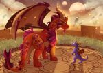 2021 absurd_res activision artist_name claws dragon duo feral full-length_portrait hi_res horn ignitus looking_at_another male membrane_(anatomy) membranous_wings orange_body orange_scales outside portrait purple_body purple_eyes purple_scales quadruped scales scalie size_difference spyro spyro_the_dragon standing sunset tail the_legend_of_spyro toe_claws western_dragon wings xhyperwolfx yellow_eyes
