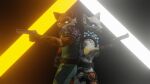 16:9 anthro arctic_fox back_to_back belt canid canine clothing duo epic_games fennix_(fortnite) fortnite fox glowing glowing_eyes gun handgun hi_res male male/male mammal pistol ranged_weapon stryx suit volpez_(fortnite) weapon widescreen