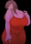 anthro big_breasts black_background breasts brown_hair cleavage clothed clothing deltarune dress female freckles fully_clothed hair hair_over_eyes hi_res huge_breasts looking_at_viewer purple_body purple_scales red_clothing red_dress reptile scales scalie simple_background slightly_chubby smile solo susie_(deltarune) teeth underchikichan undertale_(series) voluptuous_anthro voluptuous_female wide_hips yellow_teeth