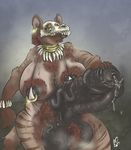  2017 anthro areola armpit_hair balls big_balls big_breasts big_penis black_areola black_penis bracelet breasts brown_fur brown_hair dickgirl ear_piercing eyelashes foreskin fur green_eyes grin hair hairy huge_balls huge_breasts humanoid_hands hyena hyper hyper_penis intersex jewelry latricia lips mammal multicolored_fur musk nipple_piercing nipples nude penis piercing pubes simple_background skull smile solo somevelvetmorning striped_hyena sweat teeth uncut urethra vein veiny_penis 