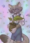 anthro clover domestic_cat felid feline felis floral_background flower hi_res hopemillts male mammal plant purple_eyes smile solo