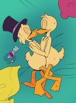 after_sex anatid anseriform anthro avian balls bed bird bodily_fluids clothing cuddling disney donald_duck duck ducktales ducktales_(2017) duo eyes_closed furniture genitals hat hat_only headgear headgear_only headwear headwear_only igotdragons incest_(lore) kissing lube lube_bottle male male/male mostly_nude nephew_(lore) nude penis scrooge_mcduck sweat uncle_(lore)