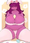 anthro big_breasts breasts clothing deltarune easter easter_egg fake_ears fake_rabbit_ears female freckles front_view hair hi_res holidays huge_breasts legwear object_between_breasts overweight overweight_anthro overweight_female purple_body purple_hair purple_scales reptile scales scalie sitting solo susie_(deltarune) thick_thighs thigh_highs thong topwear underchikichan undertale_(series) underwear