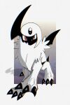  359yuyu absol animal_focus border claws commentary forehead_jewel highres horns mane no_humans outside_border pokemon pokemon_(creature) red_eyes single_horn tail white_border white_fur 