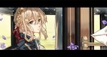  blonde_hair blue_eyes braid cheese_kang hair_between_eyes hair_ribbon letter letterboxed long_hair md5_mismatch petals ribbon solo violet_evergarden violet_evergarden_(character) 