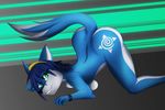  2017 anthro big_breasts blue_fur blue_hair breasts butt canine clothed clothing cute cynlonyth digital_media_(artwork) female fox fur grin hair krystal looking_at_viewer lovely mammal naughty_face nintendo nude playful simple_background smile solo star_fox topless video_games 