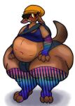 absurd_res alpha_channel ambiguous_species anthro arm_warmers armwear backpack bangs beanie belly belly_overhang big_belly big_bulge big_butt big_feet black_hair blush bottomwear brown_body buckteeth bulge butt clothing crop_top digital_drawing_(artwork) digital_media_(artwork) dominogooper eyelashes eyeliner feet floppy_ears freckled_butt freckles girly hair hat headgear headwear hi_res huge_butt huge_thighs hyper hyper_butt hyper_thighs legwear lgbt_pride makeup male multicolored_clothing navel obese ollie_(dominogooper) overweight pride_colors rainbow_clothing shirt shorts simple_background smile smiling_at_viewer solo solo_focus tail tank_top teeth thick_tail thick_thighs thigh_highs topwear transparent_background unknown_species wide_hips