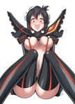  black_gloves black_hair black_legwear blush breasts commentary_request cosplay embarrassed gloves kill_la_kill kimi_no_na_wa medium_breasts miyamizu_mitsuha multicolored_hair ponytail senketsu short_hair shoukin500 solo suspenders tears thighhighs translation_request trembling triangle_mouth two-tone_hair underboob 