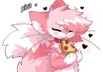 &lt;3 2024 4_fingers ambiguous_gender anthro bell canid canine collar digital_media_(artwork) domestic_cat eating eyes_closed felid feline felis fingers fluffy fluffy_tail food fox fur hair hi_res holding_food holding_object hybrid jingle_bell kemono mammal multicolored_body multicolored_fur multicolored_hair nonbinary_(lore) paws pink_body pink_fur pink_hair pinkpoffinz pizza puffi_(pinkpoffinz) solo tail white_body white_fur white_hair
