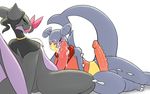  anthro balls big_penis blush circumcised cum cum_on_face eyes_closed fellatio garchomp humanoid_penis long_tongue lying male male/male nintendo noivern on_side open_mouth oral pcred566 penis pok&eacute;mon sex simple_background tongue video_games white_background 