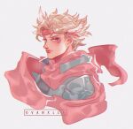  1boy artist_name blonde_hair caesar_anthonio_zeppeli commentary facial_mark highres jojo_no_kimyou_na_bouken looking_at_viewer male_focus scarf short_hair simple_background solo upper_body vanxllavina 