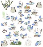  bag bowl commentary entangled food frozen grass hat hat_feather helmet hologram ice in_bag in_container in_hat japari_bun jumping kemono_friends kyouno leaf lucky_beast_(kemono_friends) mirai_(kemono_friends) multiple_views no_humans object_on_head pith_helmet plant steering_wheel striped_tail tail translation_request trembling upside-down vines weeding 
